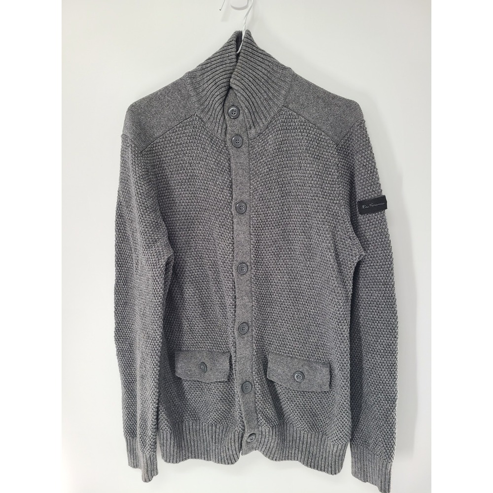 Academia Ben Sherman Men Fishermen Cardigan Sweater XL Gray Wool Blend Preppy